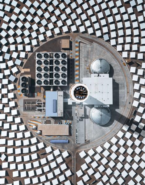 Aerial view of circular power plant